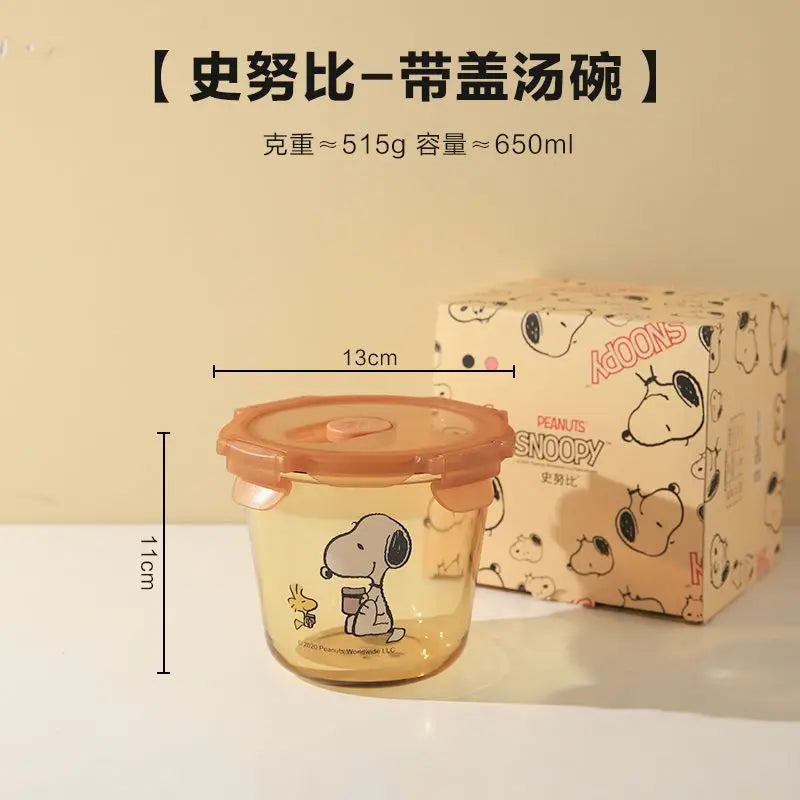 Lancheira de aço inoxidável multicamadas Snoopy com vidro fumê, lancheira térmica portátil para alimentos, piquenique, escritório, crianças, trabalhadores, escola, Bento