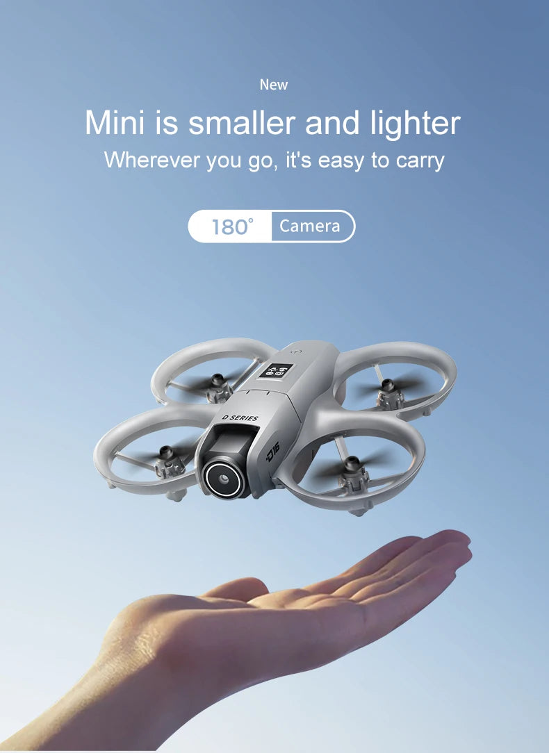 Mini drone Xiaomi D16 com câmera HD 8K ajustável de 180° e WiFi com fluxo de luz, drone de bolso para evitar obstáculos, quadricóptero RC