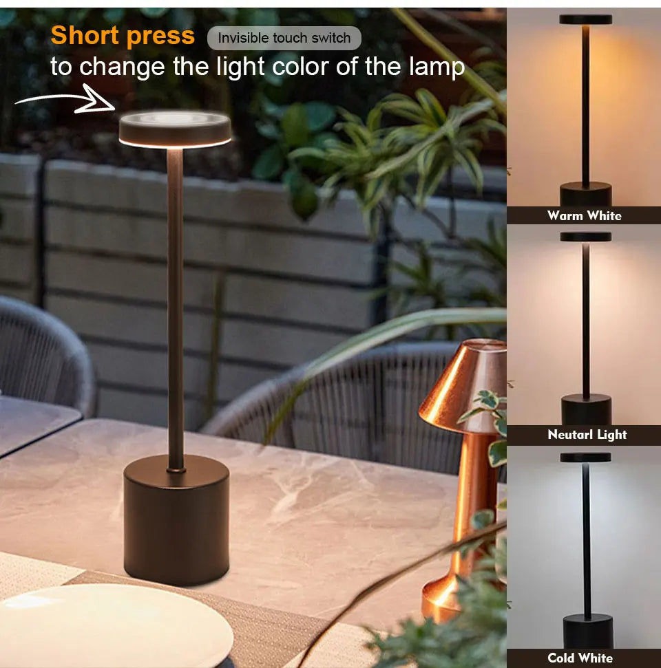 Abajur de mesa USB recarregável sem fio, abajur com luz noturna sensível ao toque, decoração para casa, abajur retrô portátil para quarto
