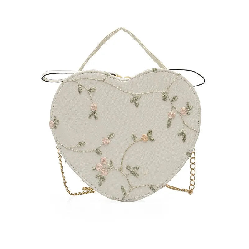 1 peça nova bolsa feminina da moda em couro sintético bolsa de ombro feminina renda pêssego coração bolsa transversal criativa bolsas em formato de coração