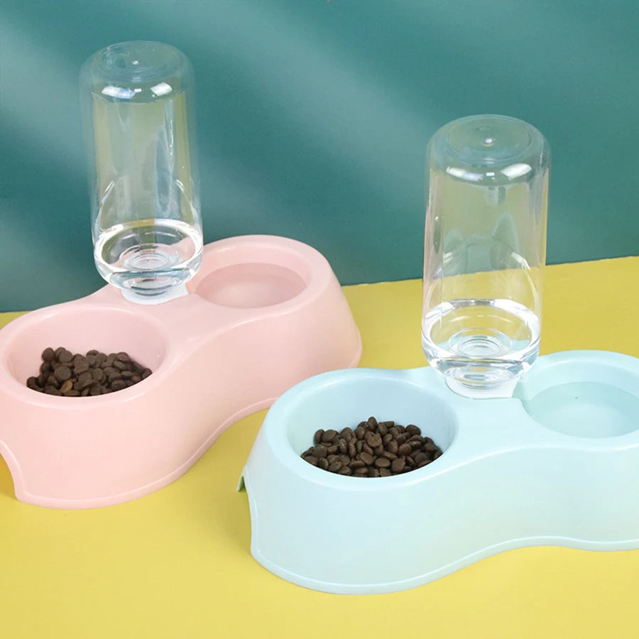 Tigela para gatos, tigela dupla para animais de estimação, tudo em um, para comer e beber água, antiderrapante, com refil automático de água