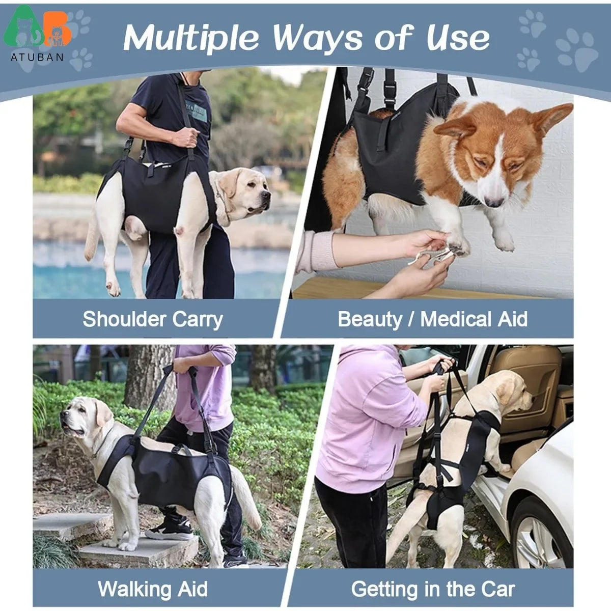 Arnês de elevação para cães, suporte corporal ajustável, alças respiráveis ​​para mobilidade assistida, pernas de cães, reabilitação de quadril