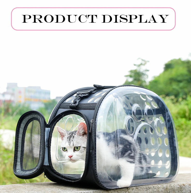 Bolsa de ombro para animais de estimação, bolsa de transporte para gatos, bolsa respirável para viagem ao ar livre, cápsula transparente para filhotes e gatinhos, bolsa de ombro portátil
