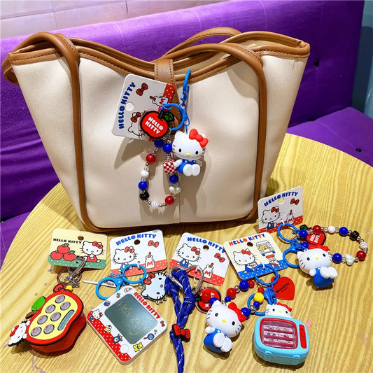 Atacado Sanrio Chaveiro Hello Kitty Mochila Escolar Pingente Kawaii Kt Vermelho Azul Branco Desenho Animado Chave Kitty TV Chaveiro com Contas Presente para Meninas