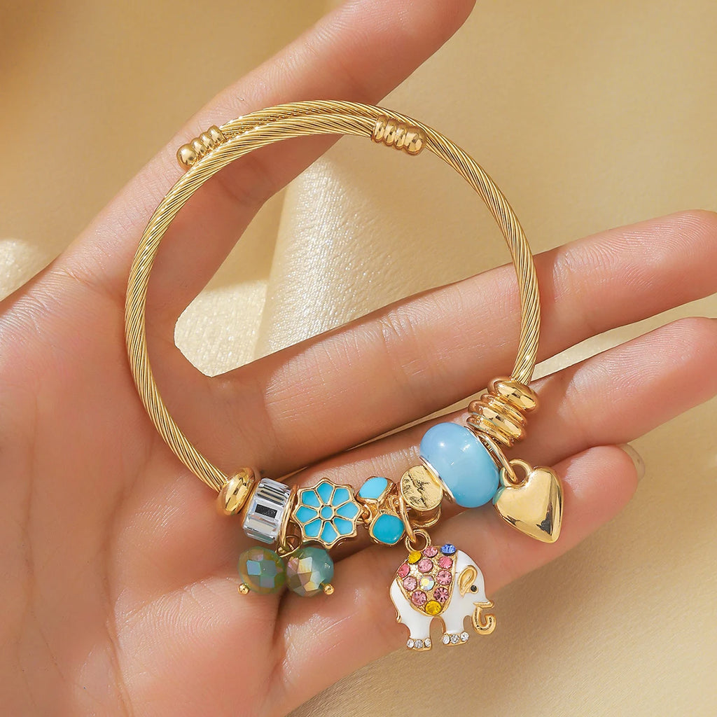 1 Pulseira feminina estilo família elefante pêssego coração árvore da vida pingente liga pulseira viagem ao ar livre banquete festa festival presente