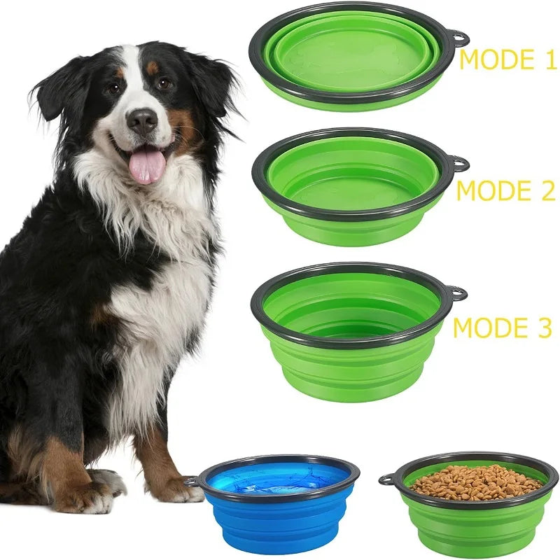 Tigela dobrável de silicone para animais de estimação, tigela grande de água para viagem, recipiente portátil para comida de cachorro, alimentador