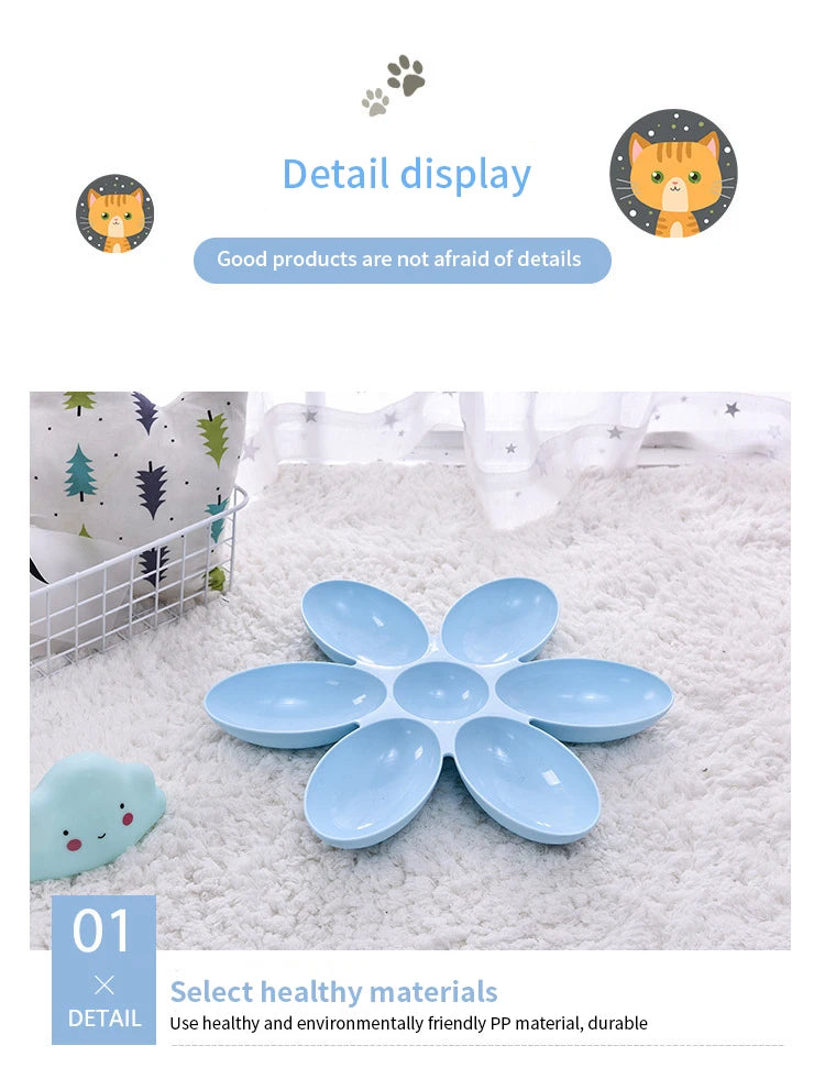 Tigela para animais de estimação em formato de flor com 6 tigelas conectadas para cães e gatos pequenos, tigela de água, tigelas de alimentação para filhotes, alimentador para alimentação lenta