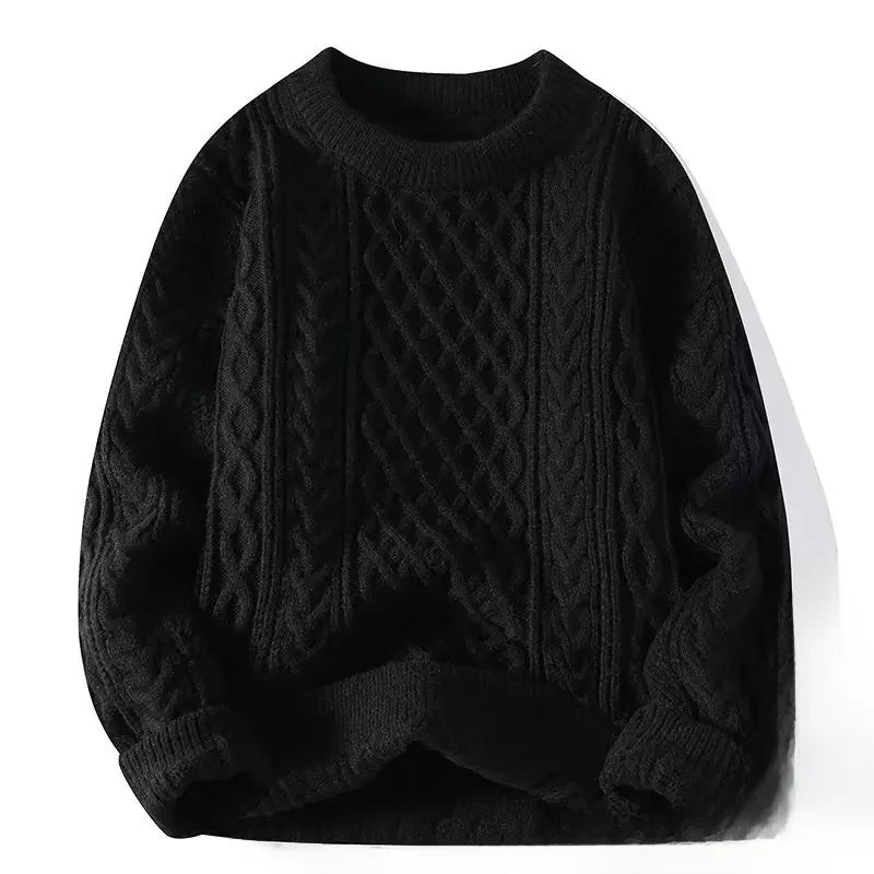 Suéter de malha da moda para homens, casual, gola redonda, quente, solto, pulôver, aconchegante, macio, flexível, moda outono inverno