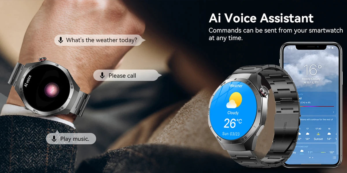 2025 Novo para Android e iOS Smart Watch Masculino Tela AMOLED GPS Trajetória de movimento Frequência cardíaca Bluetooth Chamadas SmartWatch à prova d'água