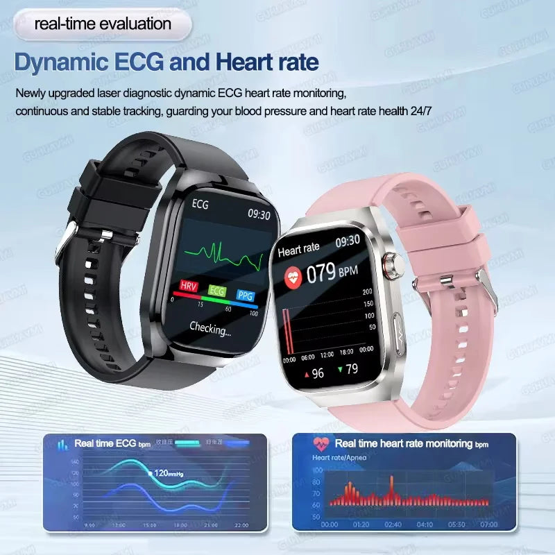 Novo relógio inteligente para Android e iOS, monitor de saúde, masculino e feminino, com precisão de ECG e PPG para ácido úrico e pressão arterial, análise de órgãos e corpo, 2025