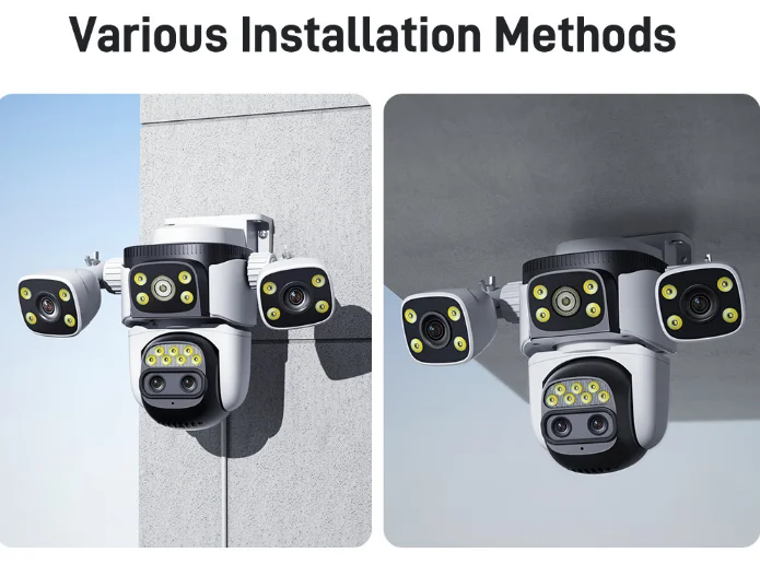 Câmera externa 10K com zoom óptico de 10X WiFi6, tela de 20MP rThree, quatro lentes PTZ, rastreamento automático, lente dupla 6K, à prova d'água, CFTV de segurança