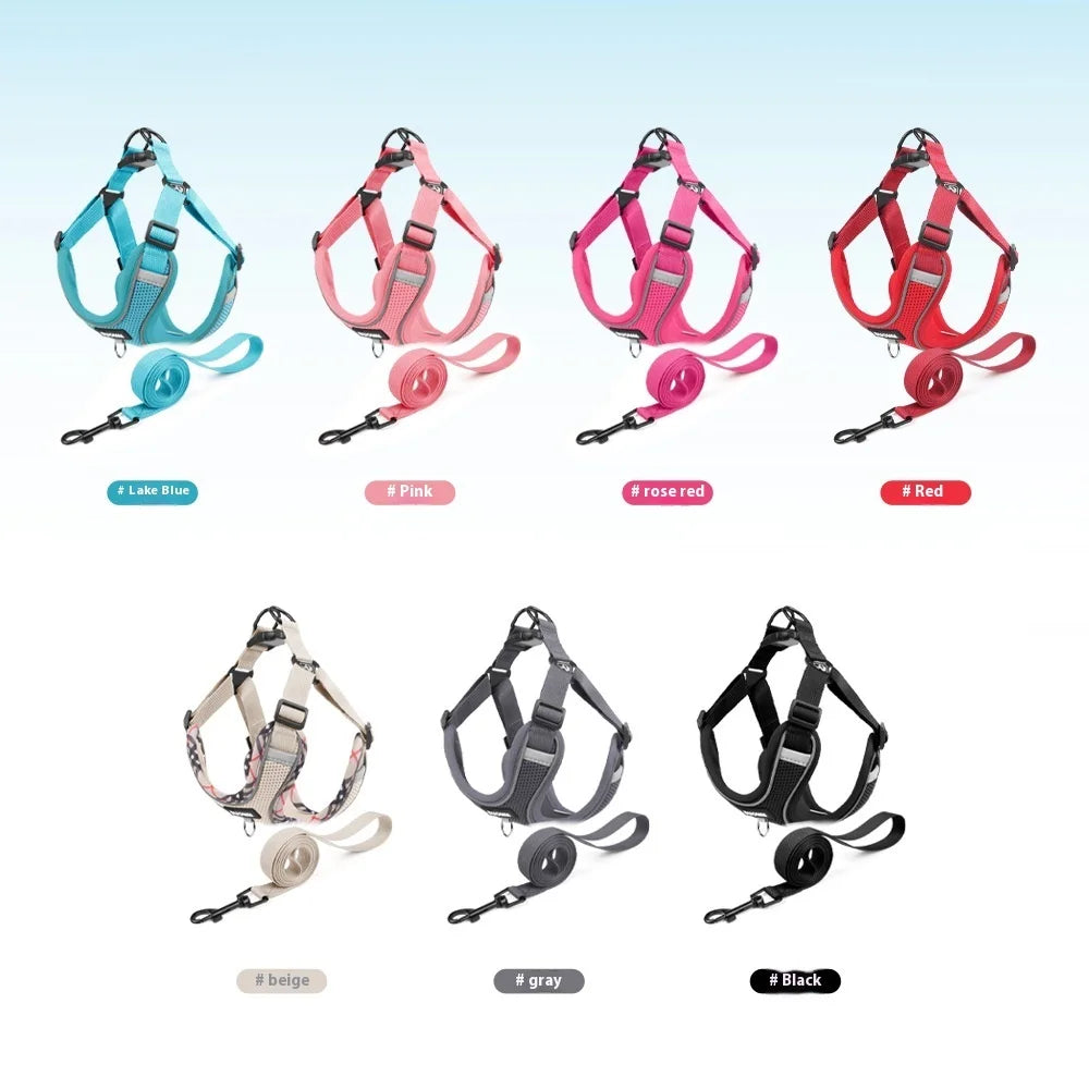 Conjunto de coleira para cães, pequeno, médio, cão, gato, peitoral ajustável, refletivo, respirável, colete de treinamento para caminhada, acessórios para animais de estimação