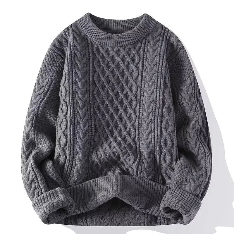 Suéter de malha da moda para homens, casual, gola redonda, quente, solto, pulôver, aconchegante, macio, flexível, moda outono inverno