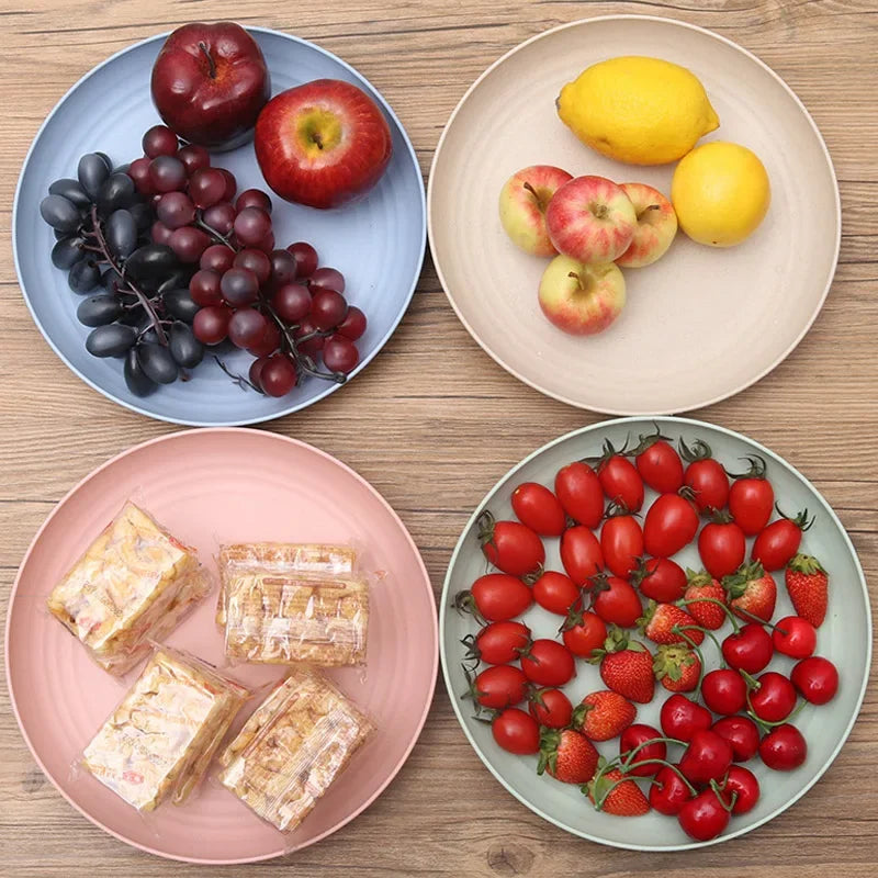 Pratos redondos de palha de trigo, cor sólida, salada, sobremesa, jantar, reutilizáveis, seguros para micro-ondas, pratos anti-queda e quebra, prato de frutas