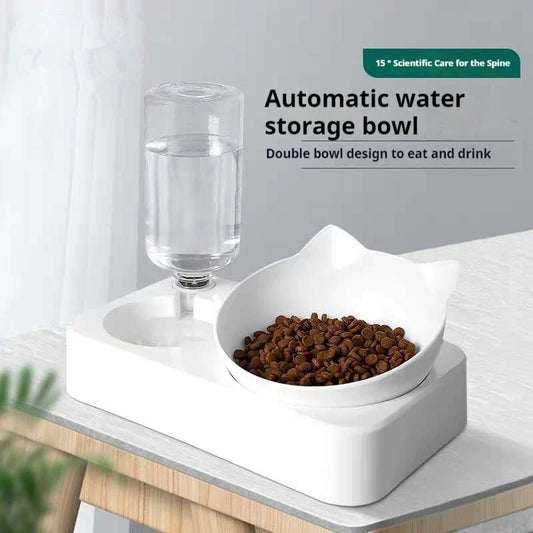 Tigelas duplas para cães e gatos, tigelas para água e comida inclinadas 15 graus, tigelas elevadas para gatos com garrafa de água automática - alimentador para animais de estimação