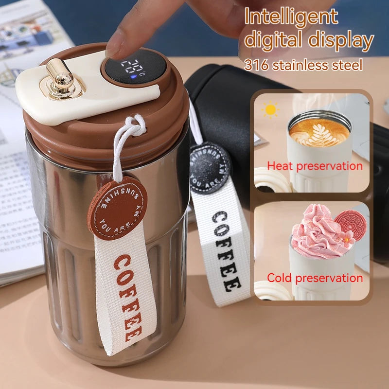Garrafa térmica de aço inoxidável 450ml, com visor LED de temperatura, para café, mantém frio e quente, caneca térmica para viagem, garrafa térmica a vácuo