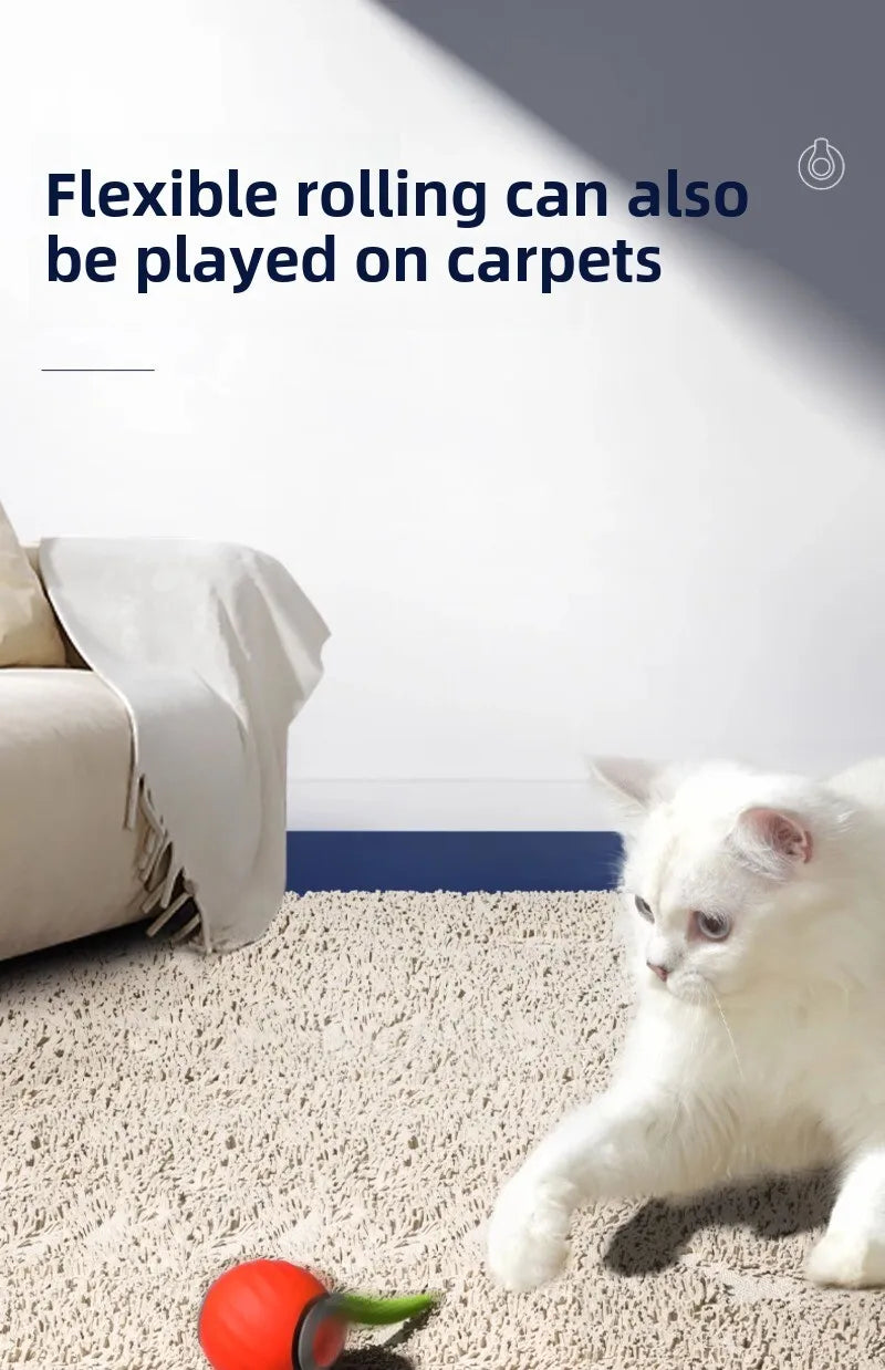 Brinquedos interativos para gatos, bola inteligente com rolamento automático e cauda falsa, brinquedo elétrico recarregável por USB para animais de estimação, para provocação e treinamento