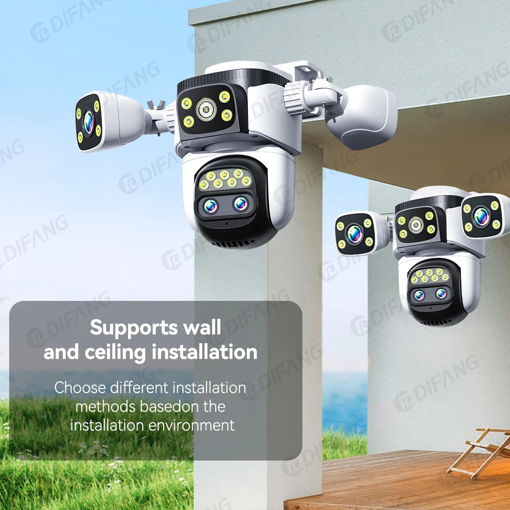 Câmera de segurança externa 10K WiFi6 com três telas, 20MP CCTV, câmera IP externa com zoom de 10X, 8K e 15MP, câmera de vigilância por vídeo
