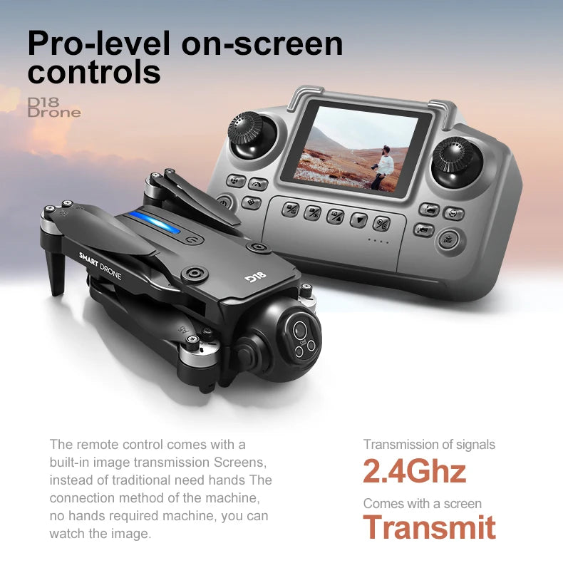 2025 Novo D18 Drone 8K Fotografia Aérea HD com Câmera Dupla Inteligente Prevenção de Obstáculos Sem Escovas Dobrável Quadricóptero Brinquedos