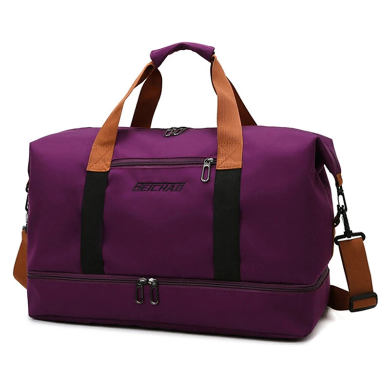 Bolsa de viagem masculina e feminina de grande capacidade para bagagem de mão, separação seco-molhado, bolsa esportiva de fitness, pacote de viagem de curta distância