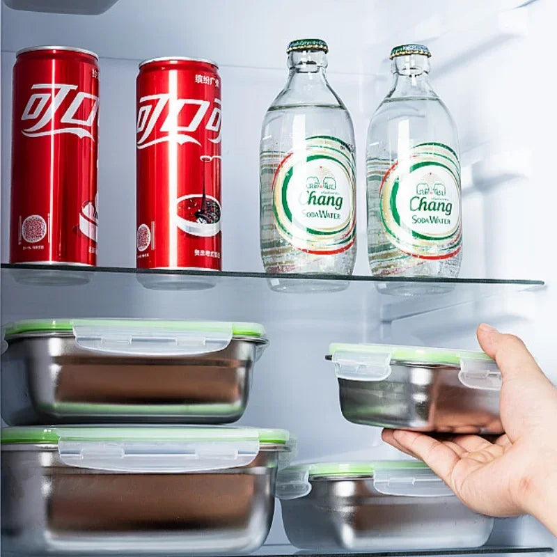 Caixa de armazenamento refrigerada de aço inoxidável 304, caixa de almoço selada à prova de vazamentos, caixa de frutas com tampa, recipiente para bolinhos, caixa de armazenamento refrigerada