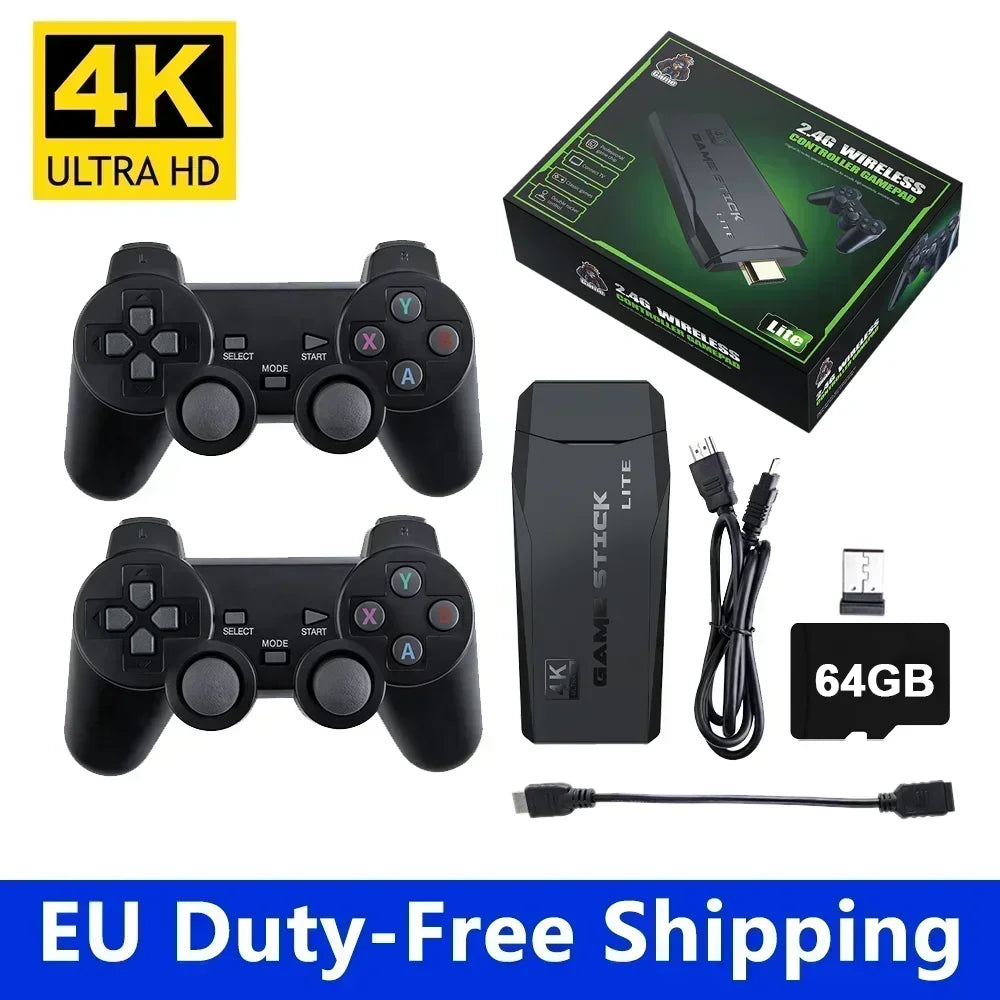 Console de videogame 4K HD 2.4G com controle duplo sem fio para PS1/FC/GBA Retro TV Dendy, console de jogos com 10.000 jogos, envio direto