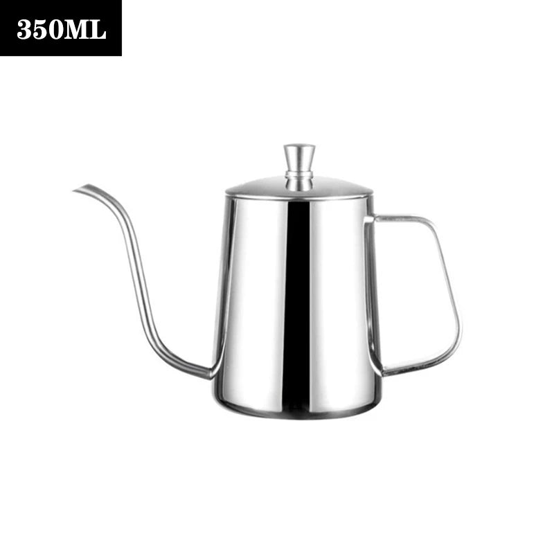 Chaleira de gotejamento de 350ml e 600ml, bule de café e chá, revestimento antiaderente, aço inoxidável de qualidade alimentar, chaleira de gotejamento com pescoço de cisne, boca fina