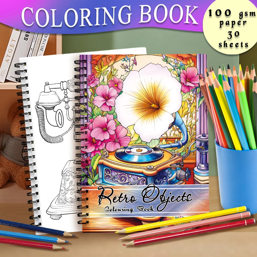 Livro de colorir em espiral - 30 folhas, livro de colorir para adultos, 11,3 x 8,3 polegadas, papel grosso de 100 g, livro de desenho, presente de boas-vindas para o feriado