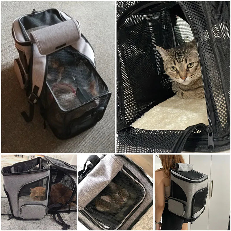 Mochila para transporte de animais de estimação respirável, dobrável, bolsa de viagem expansível, grande capacidade, criativa para cães e gatos