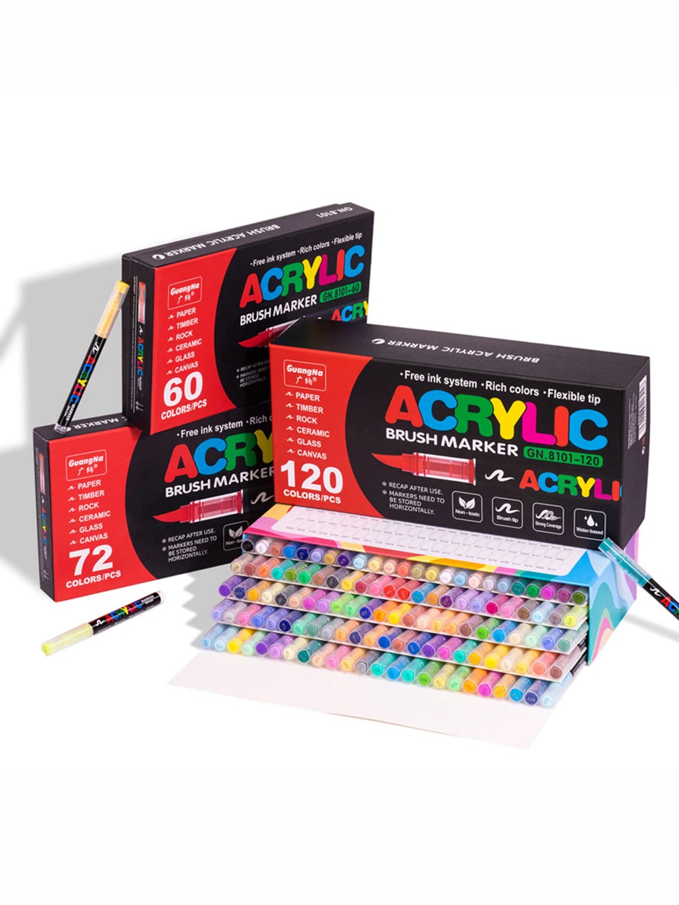 Conjunto de marcadores profissionais para artistas, 12-240 cores/caixa - Marcadores acrílicos líquidos de ponta macia para desenho em linha reta, pintura artística de grafite faça você mesmo