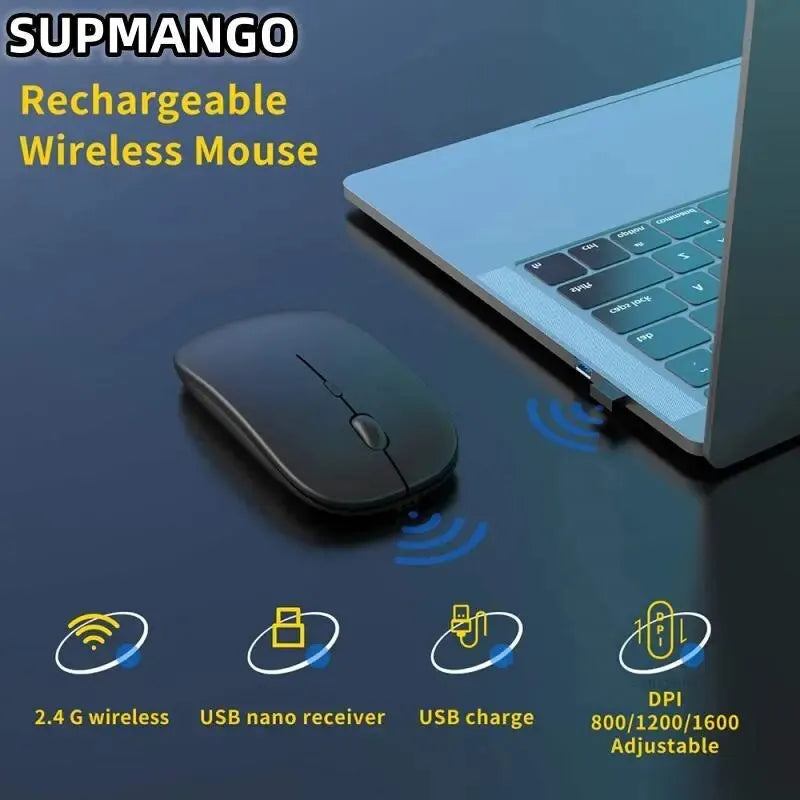 Mouse gamer sem fio, silencioso e mágico, adequado para laptops e tablets, com versões alimentadas por bateria e recarregáveis