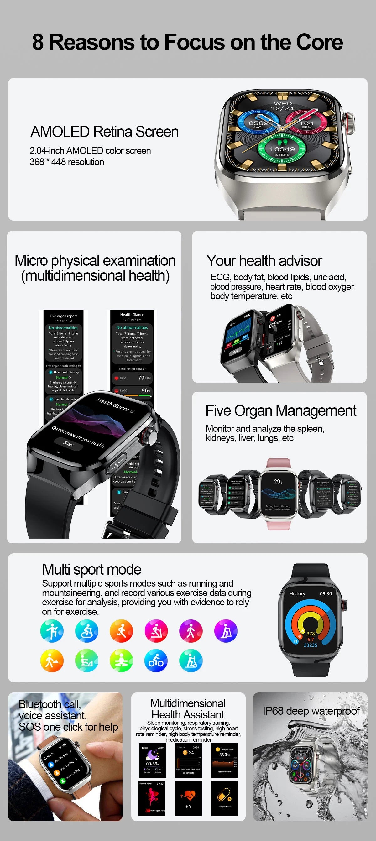 Novo 2025 para Huawei Três altas pressão arterial Smartwatch ECG Ácido Úrico Frequência Cardíaca Relógio Análise Corporal Monitoramento de Saúde Relógios