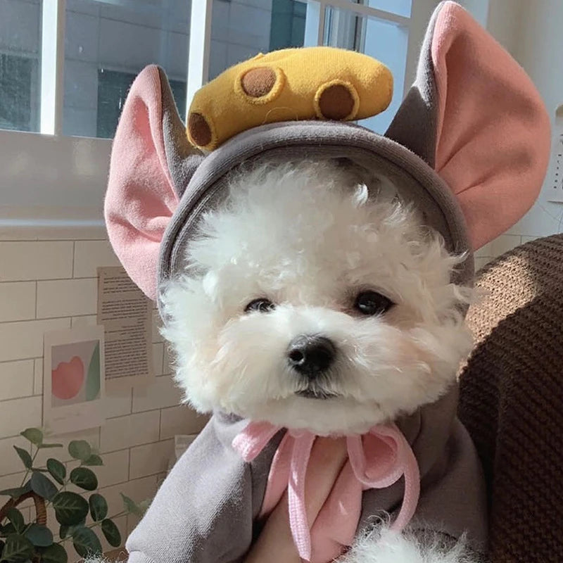 Moletom com capuz para gatos de estimação, outono e inverno, lã quente, cosplay de animais, macacão para cães pequenos, roupa engraçada para gatinhos de Halloween