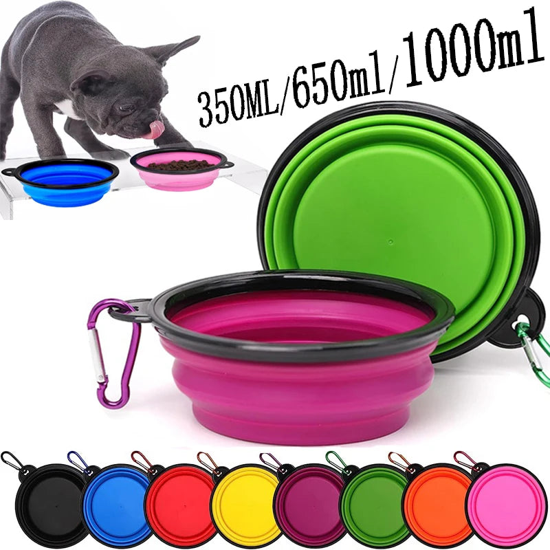 Tigela dobrável de silicone para animais de estimação, tigela grande de água para viagem, recipiente portátil para comida de cachorro, alimentador