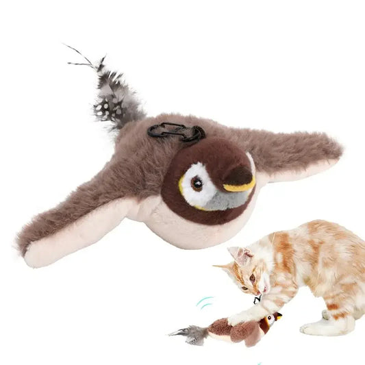 Brinquedo de pássaro cantando para gatos, brinquedo interativo de pássaro simulado, pardal, brinquedo de pássaro voador recarregável por USB para gatos domésticos