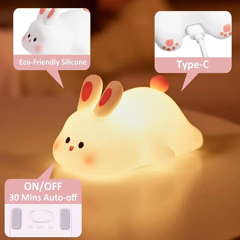 Luz noturna de silicone macio - USB recarregável, controle de toque, lâmpada de cabeceira regulável em 3 níveis para berçário, crianças, bebês e decoração de presentes