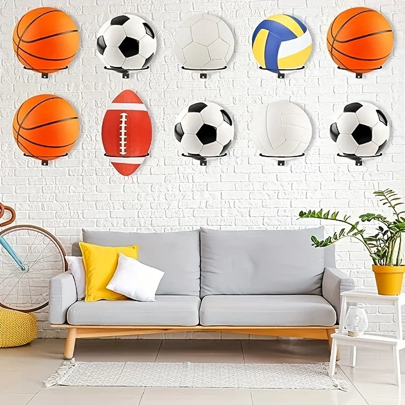Suporte de parede de metal para exibição de bolas esportivas, 1 peça/2 peças, para basquete, futebol, vôlei, suporte de parede durável