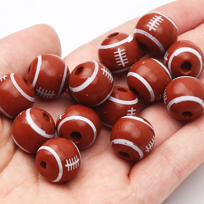 10 peças de contas espaçadoras de beisebol de basquete de 16 mm, bolas redondas de madeira para fazer pulseiras e colares, suprimentos para joias faça você mesmo