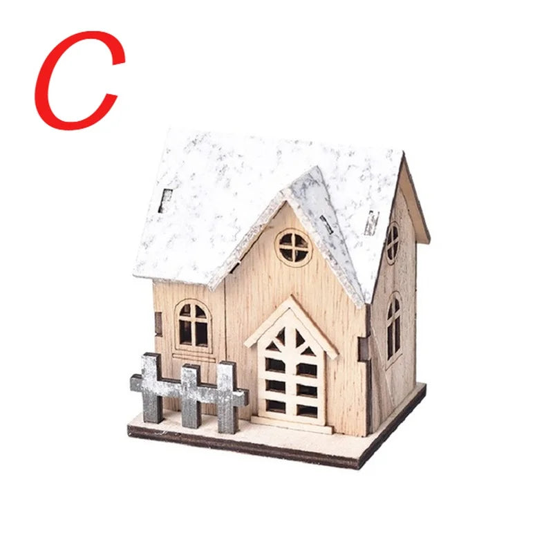 Cabana de madeira com luzes LED, enfeites de Natal, decorações de Natal para a família, cabana de Natal, presentes para crianças