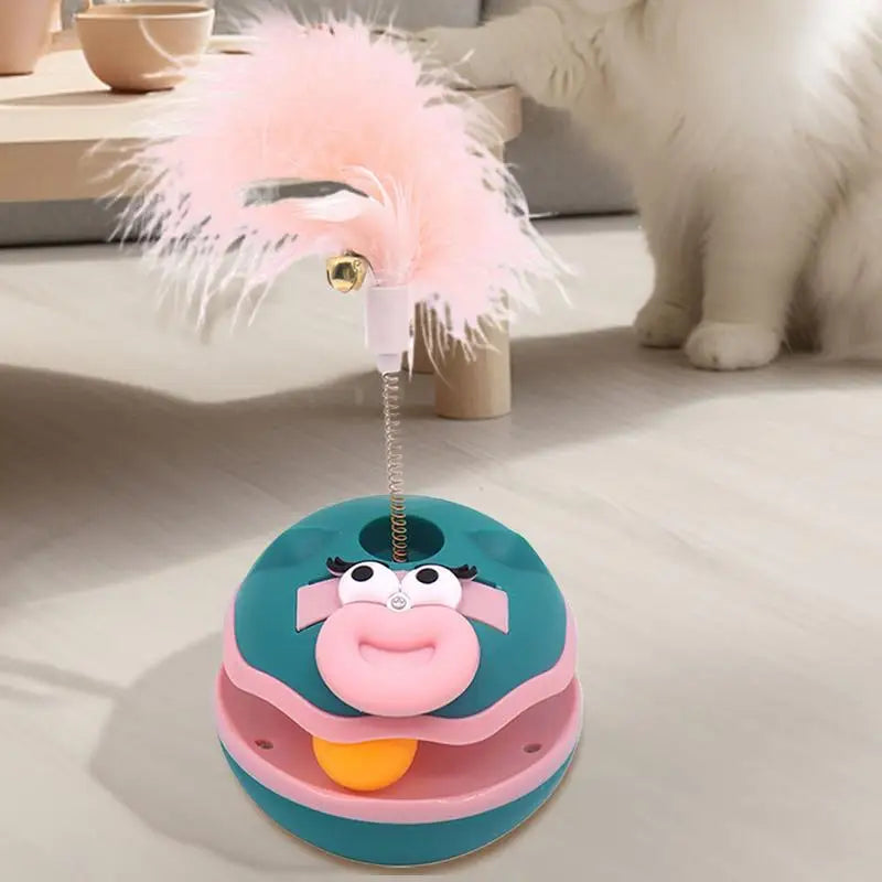 Brinquedos interativos para gatos, brinquedo interativo para gatos, bola giratória, acessórios para gatinhos com sino de penas, suprimentos para animais de estimação, jogos de enriquecimento para ambientes internos