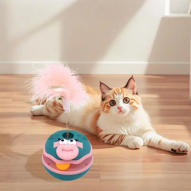 Brinquedos interativos para gatos, brinquedo interativo para gatos, bola giratória, acessórios para gatinhos com sino de penas, suprimentos para animais de estimação, jogos de enriquecimento para ambientes internos