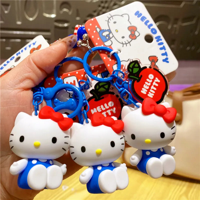 Atacado Sanrio Chaveiro Hello Kitty Mochila Escolar Pingente Kawaii Kt Vermelho Azul Branco Desenho Animado Chave Kitty TV Chaveiro com Contas Presente para Meninas