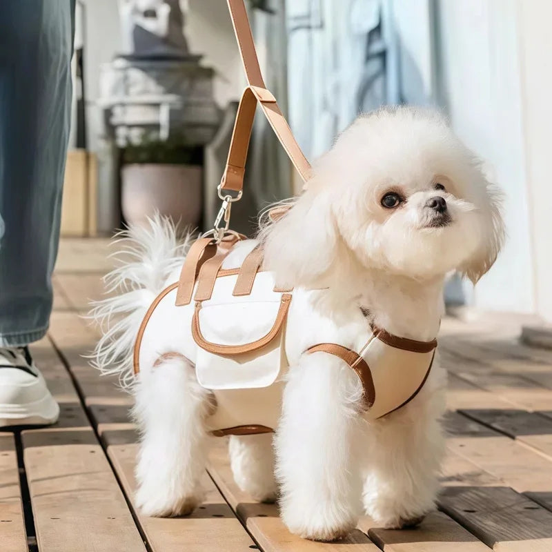 Mochila para transporte de cães pequenos com fixação de guia, peitoral respirável para animais de estimação para gatos e cachorros, viagens ao ar livre com as mãos livres