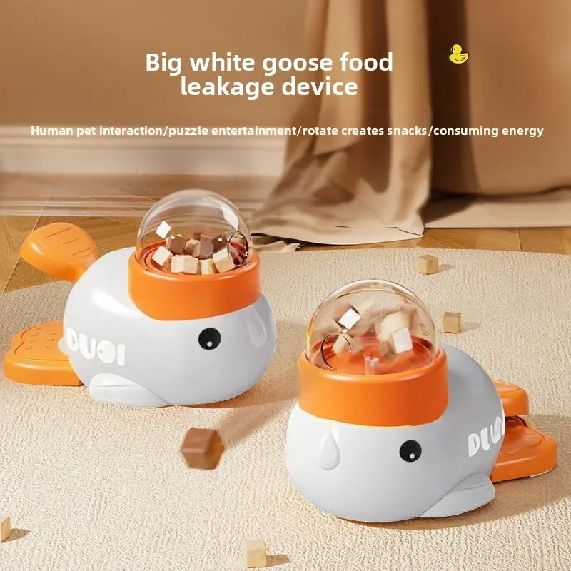 Distribuidor interativo de petiscos para gatos em formato de pato amarelo, quebra-cabeça de plástico durável, alimentador lento, brinquedo de treinamento para cães para entretenimento