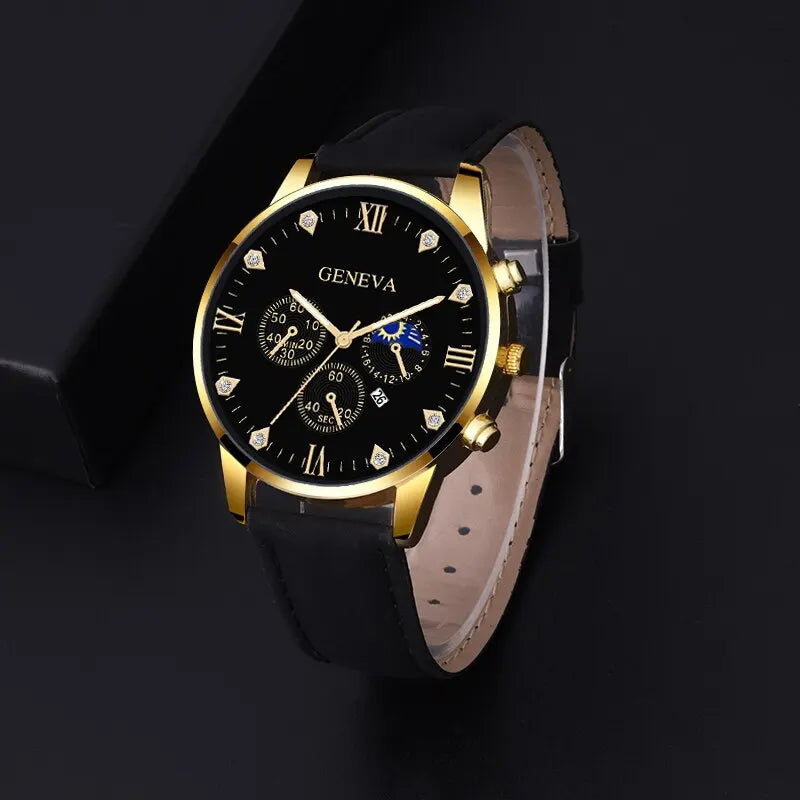 Conjunto de 2 relógios masculinos de luxo de quartzo, pulseira, relógio para homens, negócios, moda casual, ponteiro redondo, relógio de calendário
