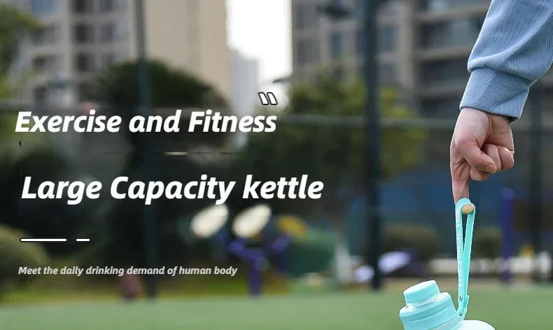 1 peça 2L Canudo Esportivo Grande Capacidade Fitness Com Canudo Plástico Portátil Garrafa de Água Ao Ar Livre Com Escala Chaleira Gradiente