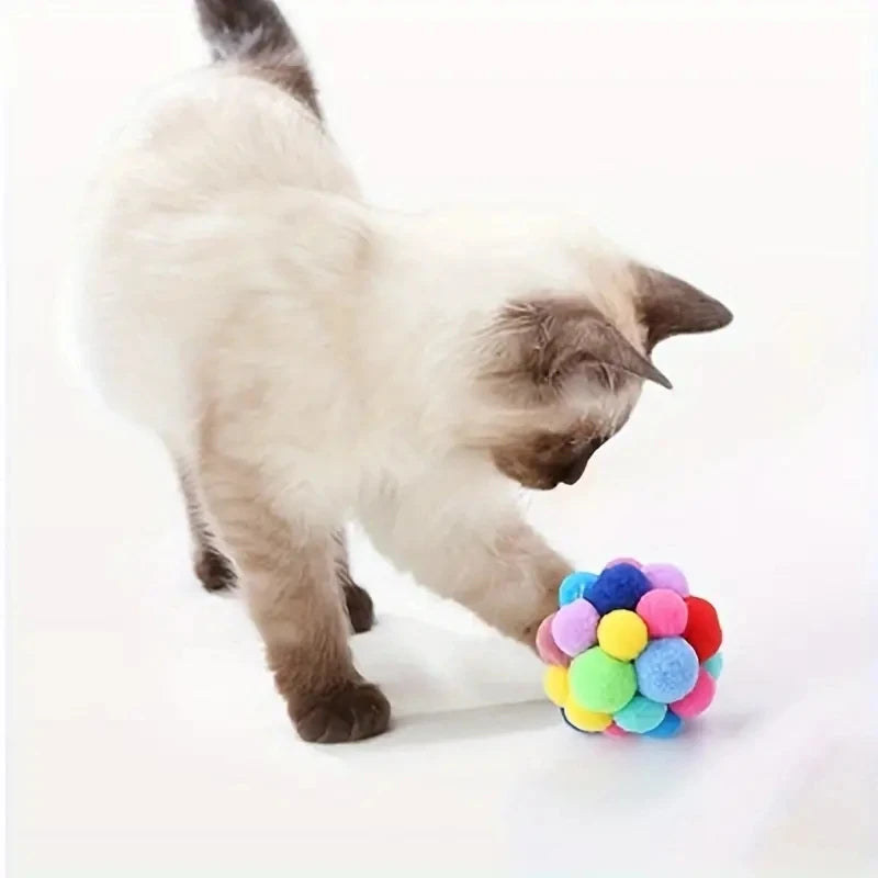 1/3 peças brinquedos para gatos bola de pelúcia para gatos brinquedo para animais de estimação bola elástica de sino bola auto-oi bola brincando bola de lã colorida para gatos