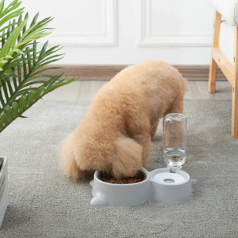 Tigela de comida para animais de estimação, recipiente de comida com armazenamento automático de água e equipado com dispensador de água para animais de estimação 2 em 1 dispensador de água para tigela de gato