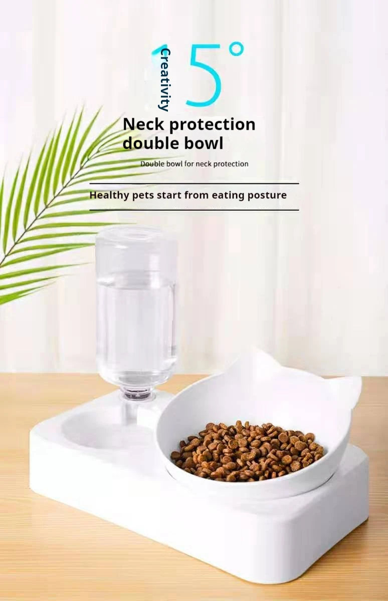 Tigelas duplas para cães e gatos, tigelas para água e comida inclinadas 15 graus, tigelas elevadas para gatos com garrafa de água automática - alimentador para animais de estimação