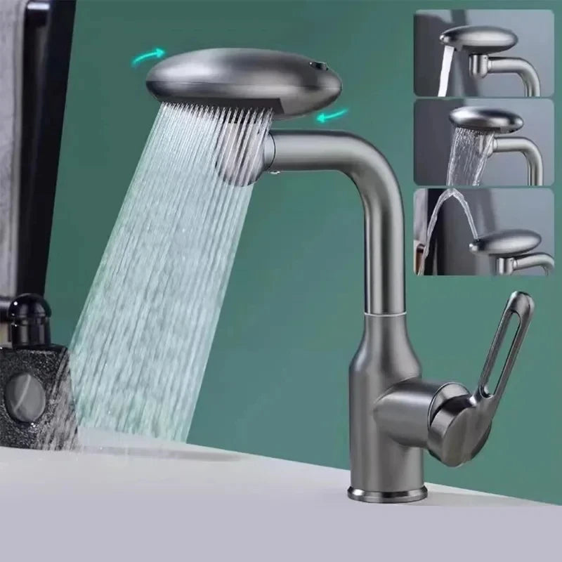 Torneira multifuncional para cascata, 4 modos de saída de água, torneira de água quente, rotação 360°, água quente e fria, névoa